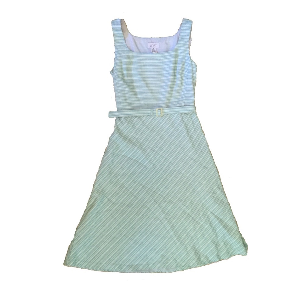Vintage Ann Taylor Loft Blue Striped Lined Dress